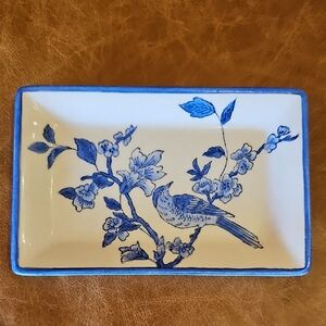 Chelsea House Blue and White Floral Bird Dish